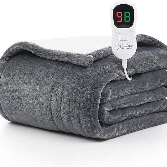 Homemate Heated Blanket Electric Throw - Heating Blanket Throw 1/2/4/6/8 Hours Auto-Off 10 Heat Level Heat Blanket Over-Heat Protection Flannel Sherpa Heater Blanket Electric ETL Certification