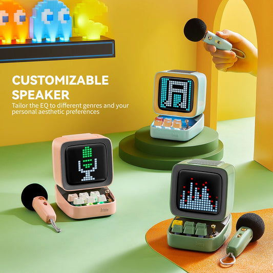 Pixel Art Display Speaker with Karaoke Microphone