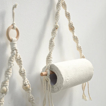 Wall-mounted Wooden Bead Roll Paper Rack