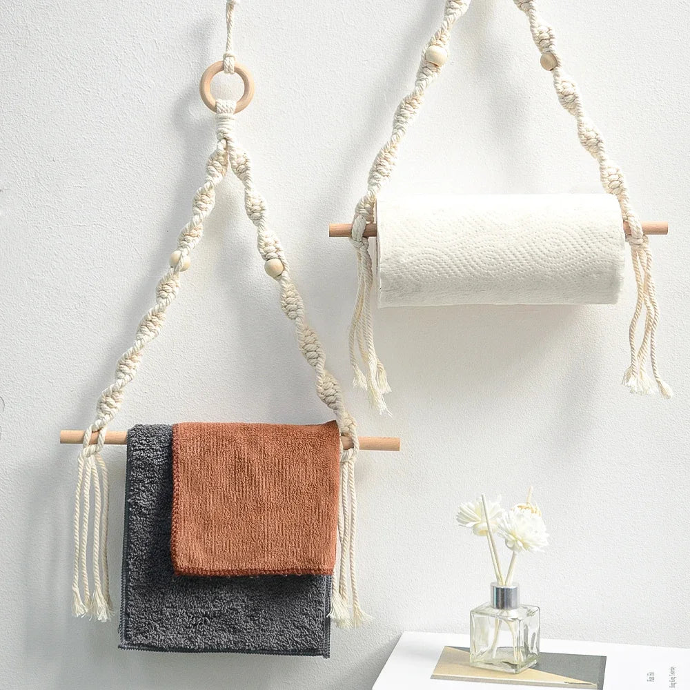 Wall-mounted Wooden Bead Roll Paper Rack