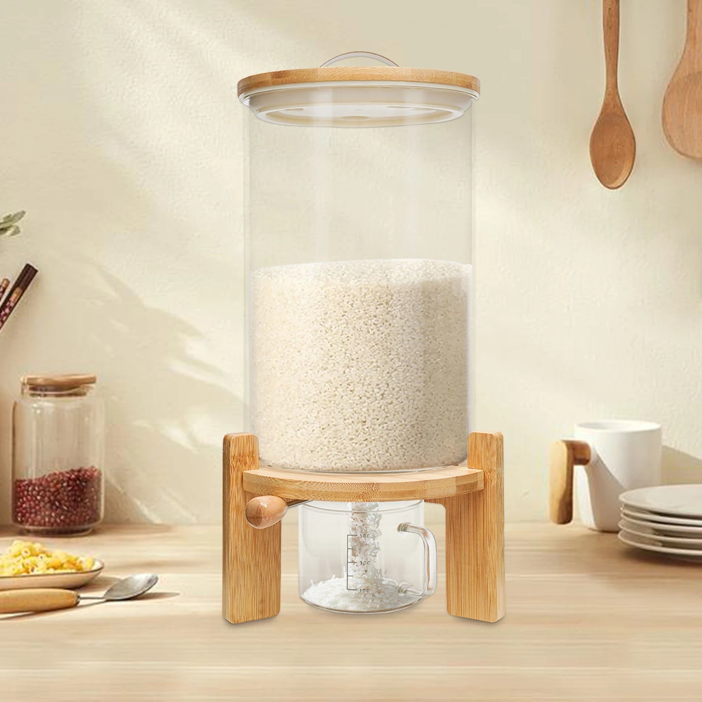 Rice Dispenser Creative Glass Food Storge